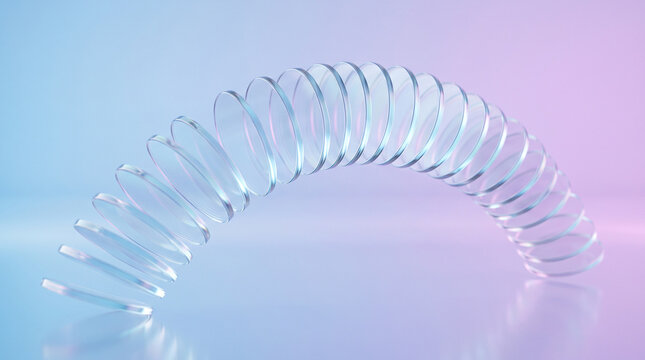 Abstract 3d render of a glass spring or coil with gradient blue and pink lighting
