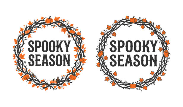 Spooky Season Wreath Style Variants Illustration Set