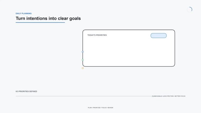 Digital productivity app interface displaying daily goal planning
