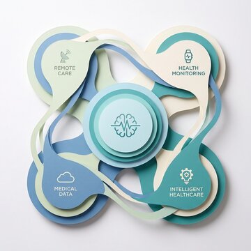 Minimalist 3D Paper Cut Abstract Digital Healthcare Concept with Medical Icons
