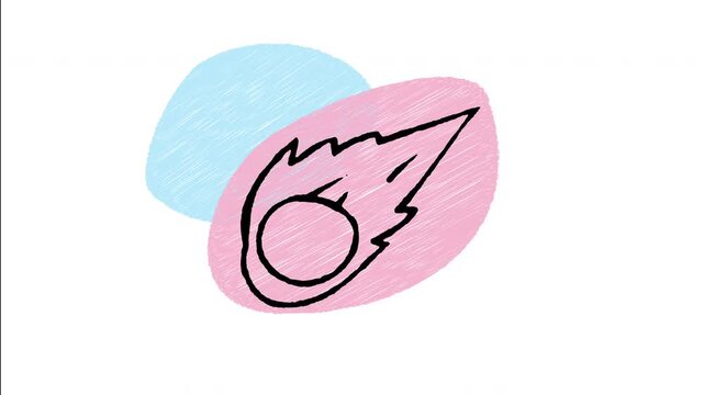 An animated hand-drawn fiery comet with a long glowing tail speeding across space. Great for meteor shower alerts, cosmic phenomena, space hazards, and stargazing events. 