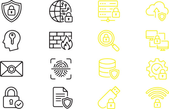 Cyber Security and Data Protection Line Icons Set, Network Safety Vector Symbols