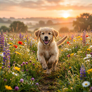 Golden retriever dog wearing goggles and scarf in pixel art style