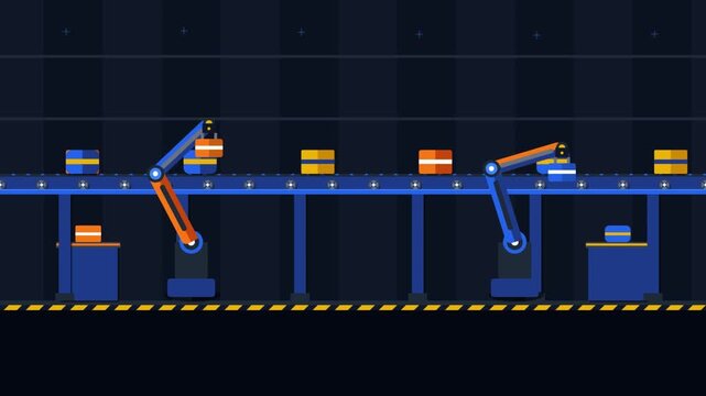 Automated Robotic Factory Assembly Line in Motion