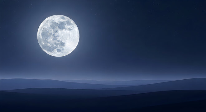 A beautiful bright full moon shining over dark rolling hills during the traditional mid autumn festival night celebration
