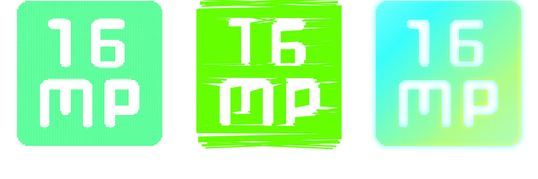 Vibrant 16 MP mega icon set in green and blue, isolated on transparent background for modern design