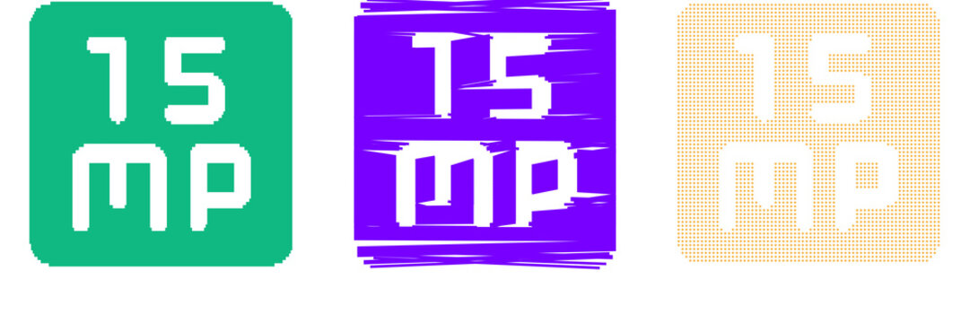 Colorful 15 MP mega icon set with green, purple, and beige designs isolated on transparent background