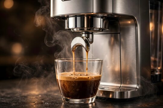 Coffee Machine Pouring Coffee Close-Up