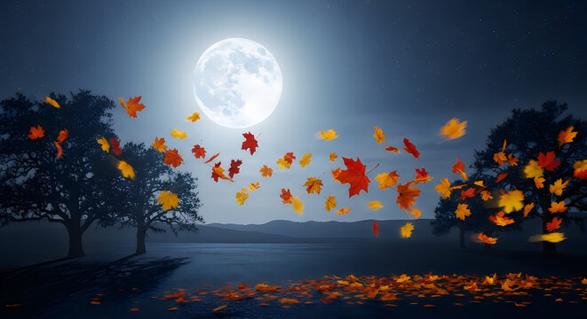 A vibrant mid autumn festival celebration under the bright full moon's gentle glow