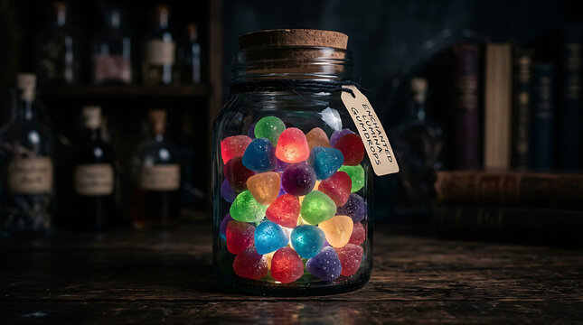 Enchanted Glowing Gumdrops in a Vintage Jar