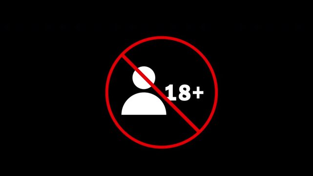 18 plus icon sign with restriction blinking animation, adult content, parental advisory, Over 18 only censored animation on transparent background, 4k video