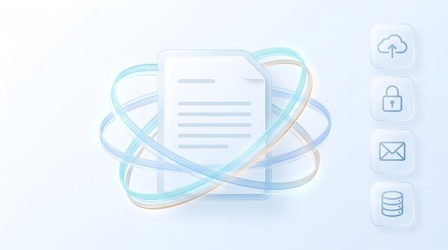 Digital document with orbiting data streams and service icons