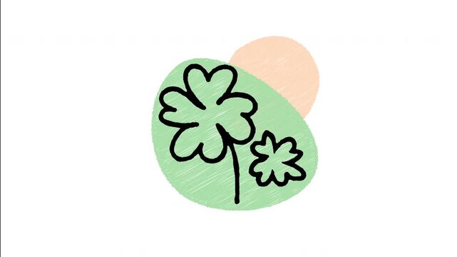 An animated hand-drawn lucky green four-leaf clover shamrock. Perfect for St. Patrick's Day decorations, good luck messages, Irish folklore themes, and spring festive graphics. 