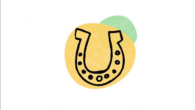 An animated hand-drawn traditional U-shaped good luck horseshoe. Ideal for good fortune messages, St. Patrick's Day lucky symbols, household protection, and Irish folklore themes. 