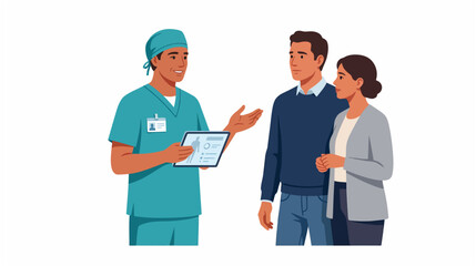 Fototapeta premium Male surgeon explaining diagnosis to patient couple
