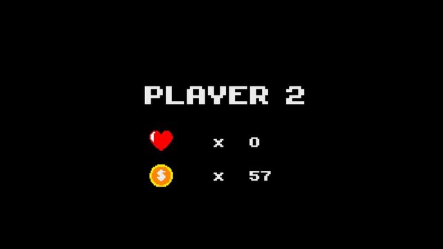 Pixel art 8 bit game screen status indicators for player two