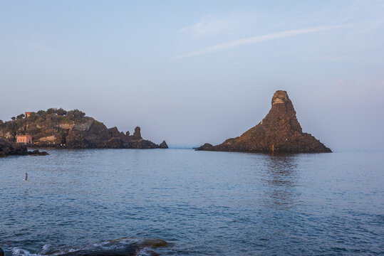 View of the Cyclopean Isles in Acitrezza, Catania, Sicily, Italy, Europe