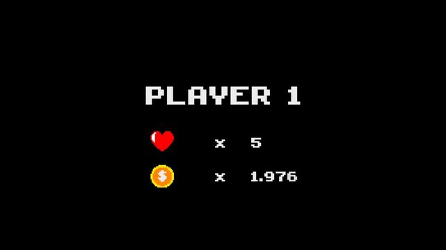 Pixel 8 bit game screen animation with winner text