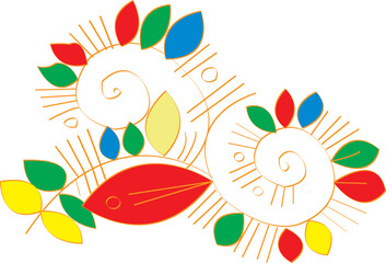 Fototapeta premium Traditional Bengali Rickshaw Art Floral Fish Motif Vector Illustration