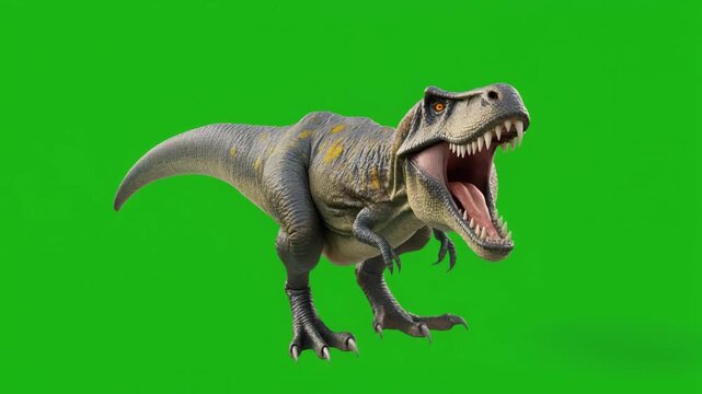 Tyrannosaurus Rex roaring in motion during prehistoric jungle exploration with cinematic movement and natural lighting