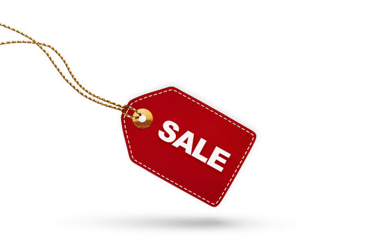 Red Sale Price tag with Gold String Cutout Transparent Background