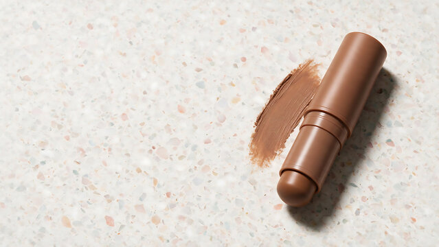 Brown Contour Stick with Smudge Swatch on Terrazzo Surface