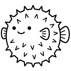 Cute pufferfish coloring page outline illustration for kids © ILovePhoto_TH