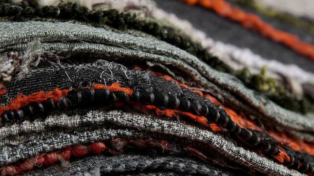 Stacked layers of textured fabric with decorative stitching details