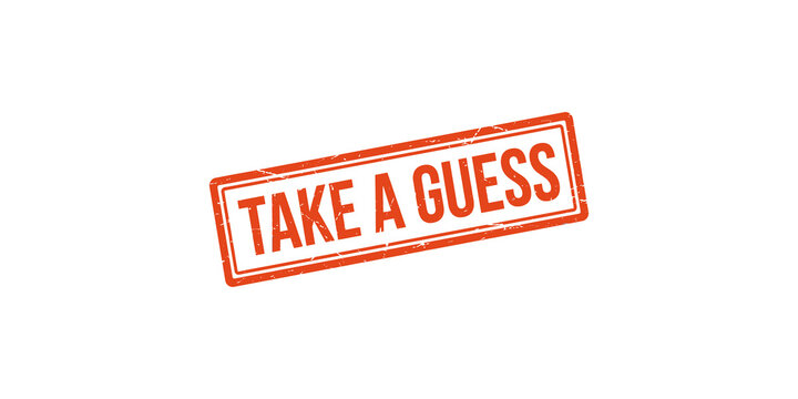 Take a guess red stamp with double border frame for trivia games and mystery marketing campaigns on transparency.