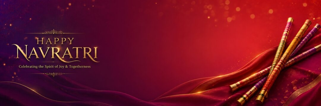 Navratri festive background banner featuring dandiya sticks and glowing lights