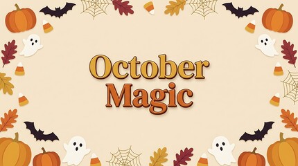 Fototapeta premium Festive october magic halloween background typography featuring pumpkins and bats for seasonal holiday party invitation designs