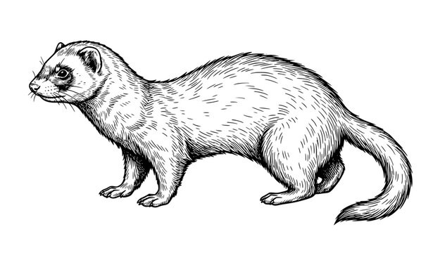 Realistic Ferret Side Profile Hand Drawn Black and White Vector Illustration