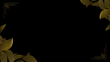 Fototapeta premium Elegant Black And Gold Floral Abstract Background With Luxury Line Art Pattern And Corner Frame