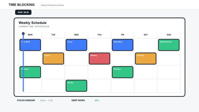 Digital weekly schedule interface showing task management progress