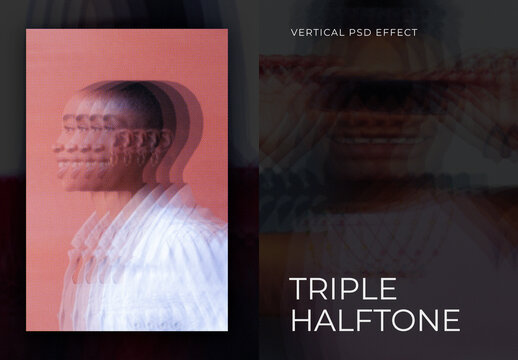 Triple Halftone Vertical Image Effect Mockup