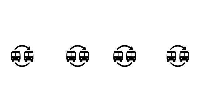 Four identical bus transfer with circular arrows, black silhouette symbols on a white background transportation