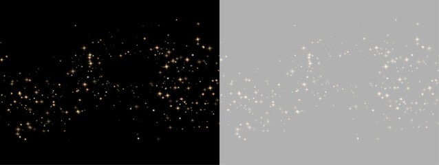 Golden glitter particles PNG. Shimmering dust floats in a soft radiant stream. Luxury sparkle creates a festive overlay for elegant designs. © Freesstock