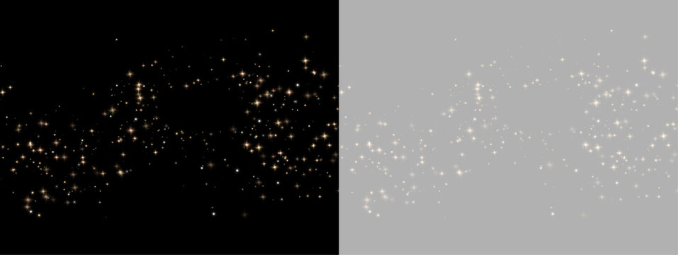 Golden glitter particles PNG. Shimmering dust floats in a soft radiant stream. Luxury sparkle creates a festive overlay for elegant designs.