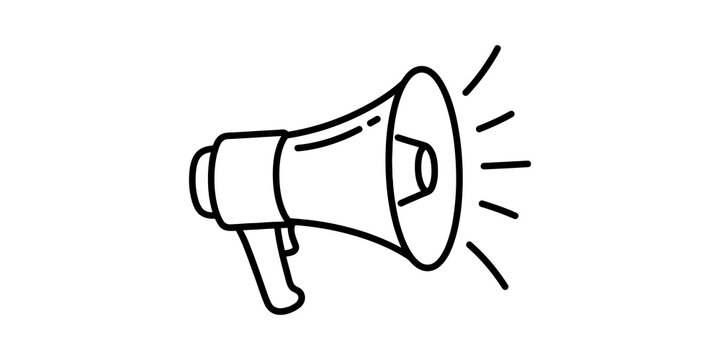 Single megaphone icon for audio broadcasting featuring outline style design for communication and alert notification.