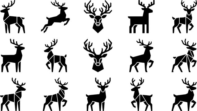 Solid black geometric deer silhouettes featuring abstract stag wildlife shapes.