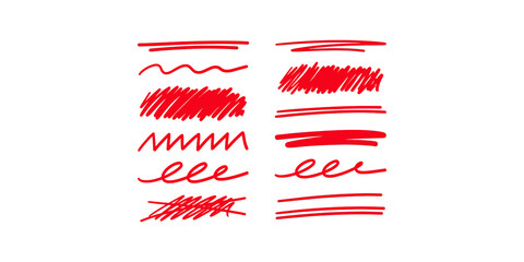 Set of various hand drawn red scribbles and underlines for text emphasis highlighting and editorial layout correction. © Jpeg shop opened