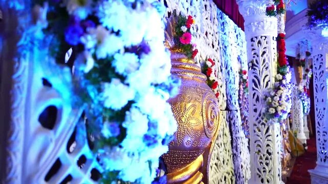 Ornate Golden Conch Shell and Floral Decor for Indian Wedding