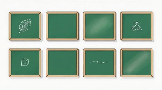 Modern chalkboard icons set with geometric chalk illustrations for education apps or presentations