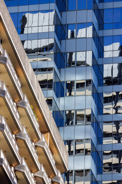 View of layered Sydney office towers in dense city architecture