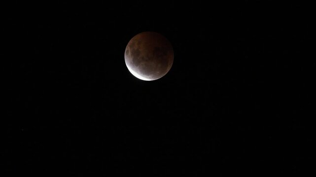 Telescopic Shot of Partial Lunar Eclipse Showing Blood Moon Glow
