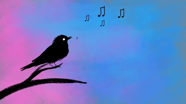 Singing Bird Silhouette With Musical Notes Animation
