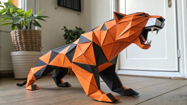 Geometric Paper Tiger Sculpture