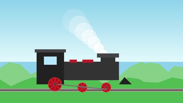 Vintage Steam Engine with Thick Smoke Loop on Artistic Canvas Texture 4K 60fps Motion Background