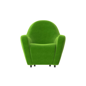 Modern green armchair with plush velvet upholstery and black legs