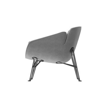Modern gray upholstered armchair with sleek black metal legs